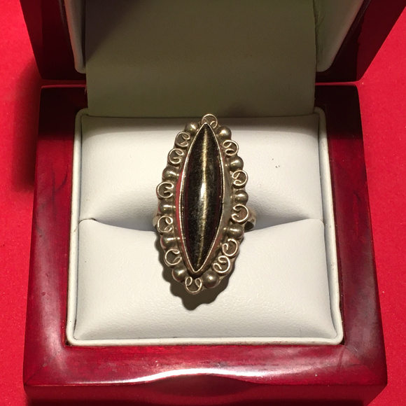 Sterling Silver Marquise Black Onyx Ring - Picture 1 of 2